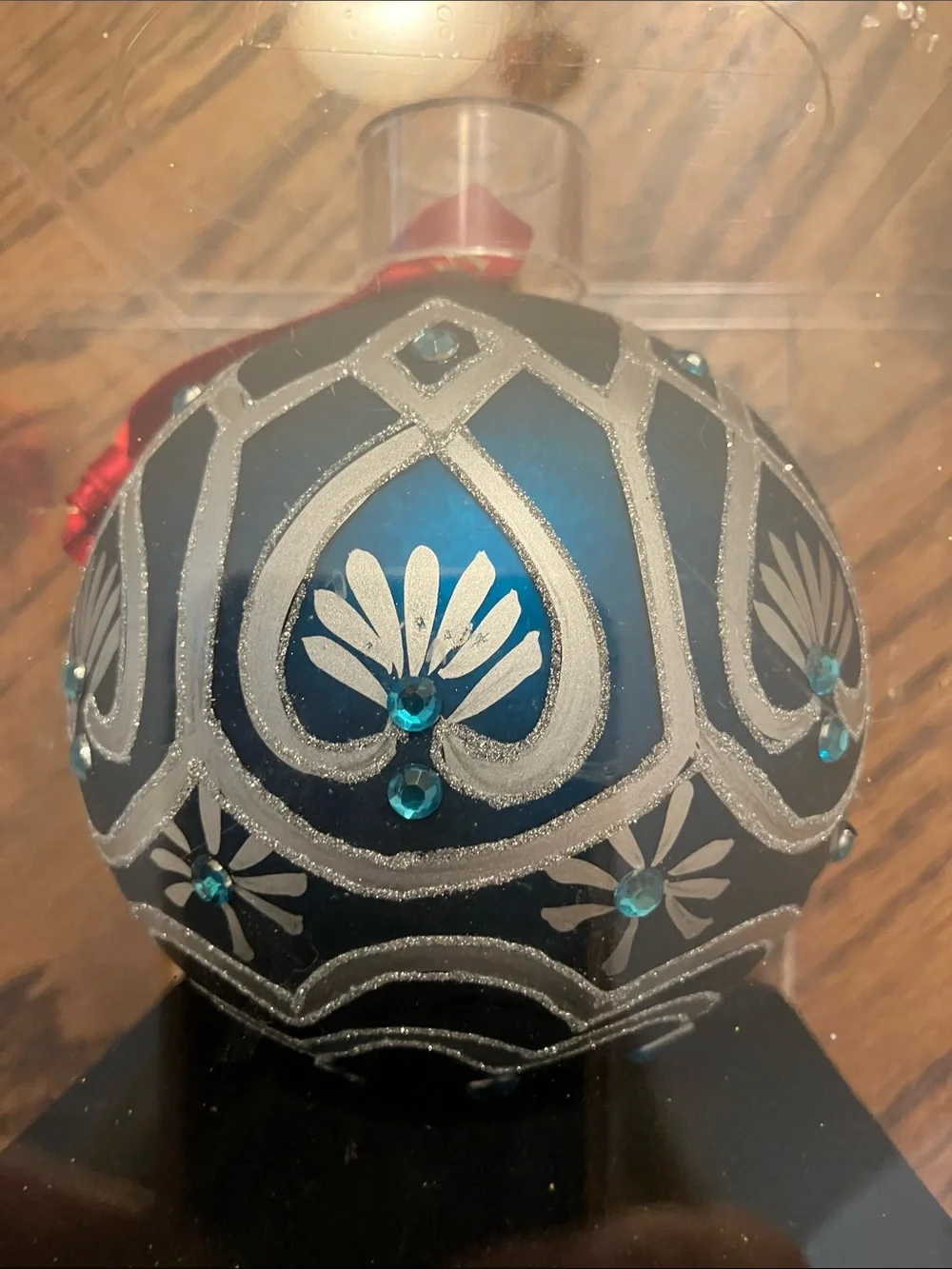 Waterford round blue with silver trim and blue jewels Christmas ornament